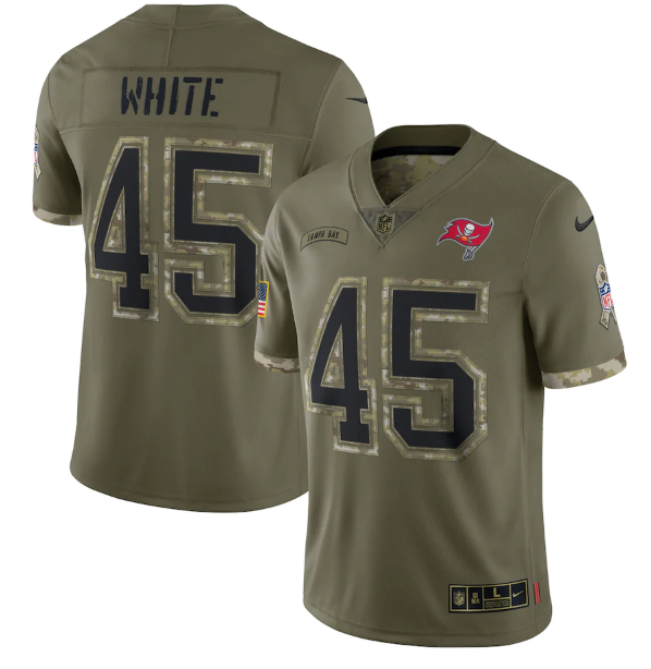 Men's Tampa Bay Buccaneers #45 Devin White Olive 2022 Salute To Service Limited Stitched Jersey Men's Tampa Bay Buccaneers #45 Devin White Olive 2022 Salute To Service Limited Stitched Jersey